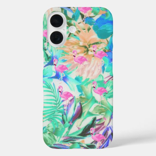 Modern tropical teal pink floral flamingo Case-Mate iPhoneケース (裏面)
