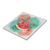 Modern Tropical Watermelon & Hibiscus Watercolor  タイル (側面)