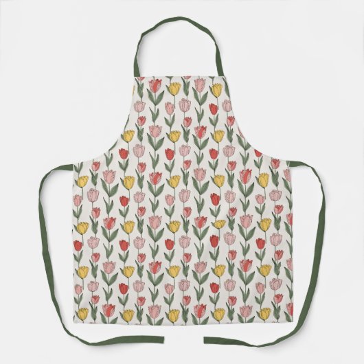 Modern Tulip Floral Pattern Soft Botanical Spring エプロン (正面)
