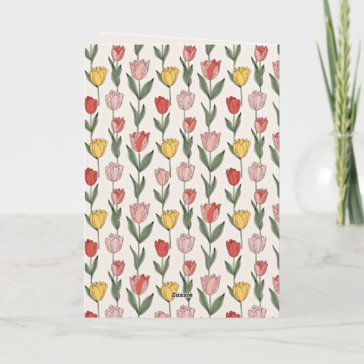 Modern Tulip Floral Pattern Soft Botanical Spring カード (裏面)