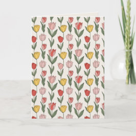 Modern Tulip Floral Pattern Soft Botanical Spring カード