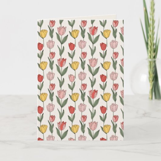 Modern Tulip Floral Pattern Soft Botanical Spring カード (正面)