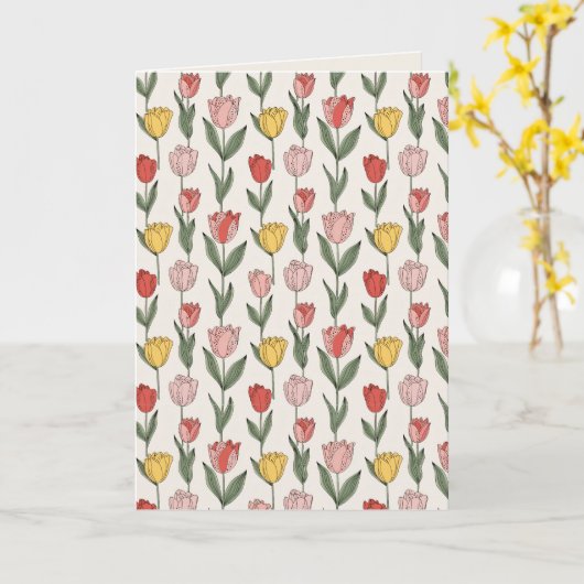 Modern Tulip Floral Pattern Soft Botanical Spring カード (黄色い花)