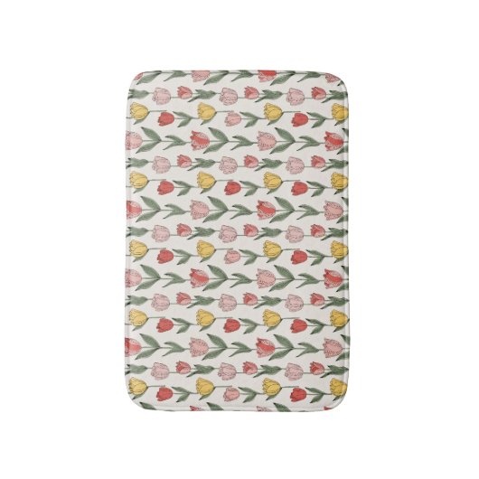 Modern Tulip Floral Pattern Soft Botanical Spring バスマット (正面縦)
