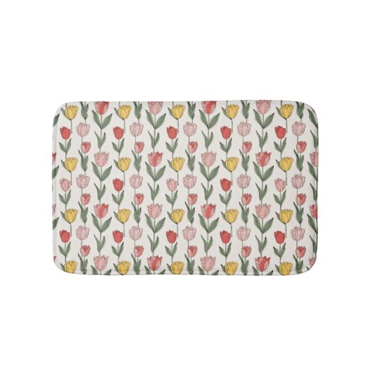 Modern Tulip Floral Pattern Soft Botanical Spring バスマット (正面)