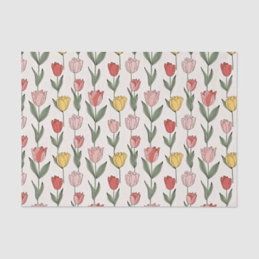 Modern Tulip Floral Pattern Soft Botanical Spring 薄葉紙 (正面)