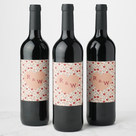 Modern tulip Retro Wedding Wine Label ワインラベル (ボトル)