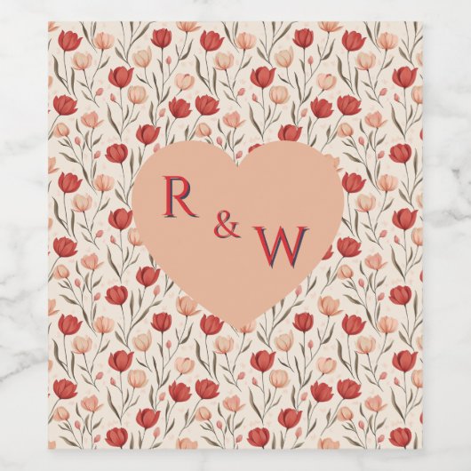 Modern tulip Retro Wedding Wine Label ワインラベル (シングルラベル)