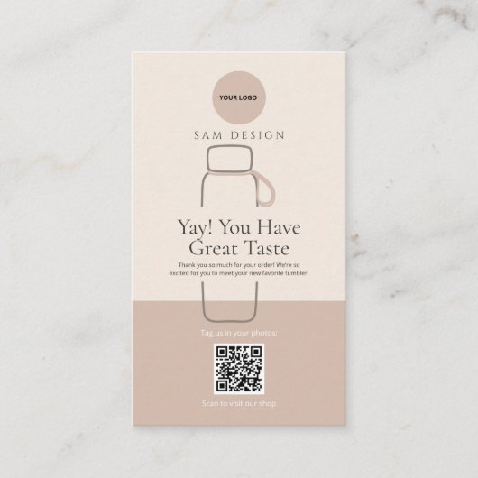 Modern Tumbler Care Card with Barcode and logo 名刺 (正面)