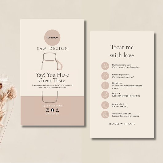 Modern Tumbler Care Card with Barcode and logo 名刺