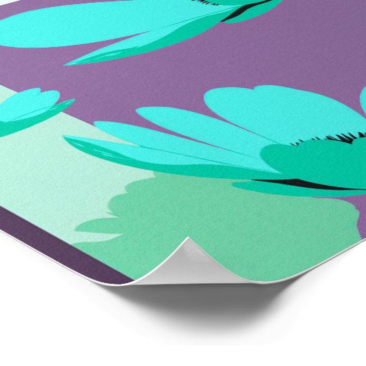 Modern Turquoise Floral Abstract Poster ポスター (角)