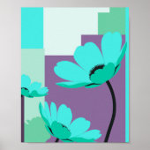 Modern Turquoise Floral Abstract Poster ポスター (正面)