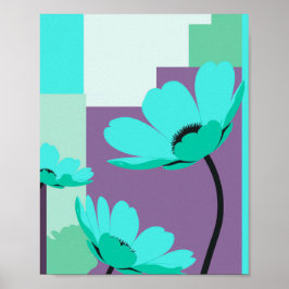 Modern Turquoise Floral Abstract Poster ポスター