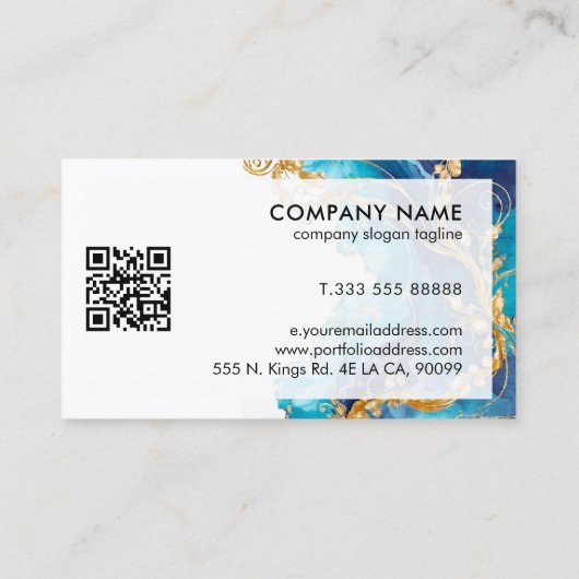 Modern Turquoise Ink Gold Swirls 名刺 (裏面)