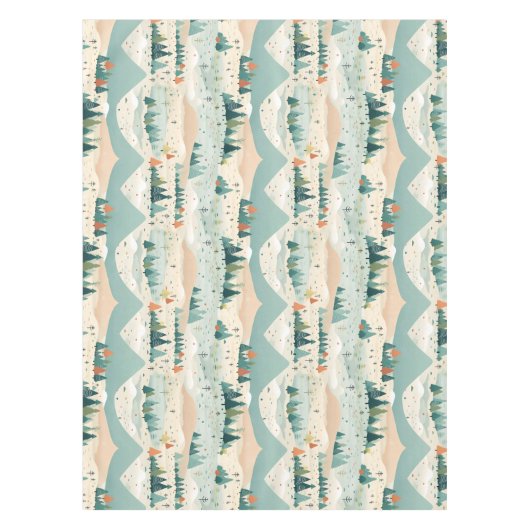 Modern Turquoise Orange Cream Christmas Trees  テーブルクロス (正面)