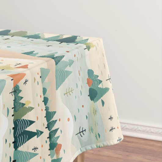 Modern Turquoise Orange Cream Christmas Trees  テーブルクロス (インサイチュ)