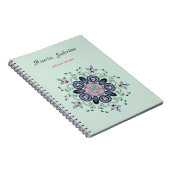 Modern turquoise Pink Floral Mandala Doodles  ノートブック (右側)
