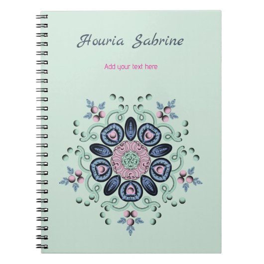 Modern turquoise Pink Floral Mandala Doodles  ノートブック (正面)