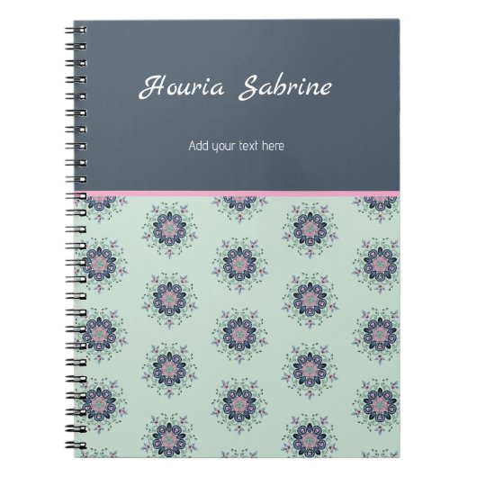 Modern turquoise Pink Floral Mandala Doodles ノートブック (正面)