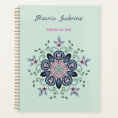 Modern turquoise Pink Floral Mandala Doodles  プランナー手帳 (正面)
