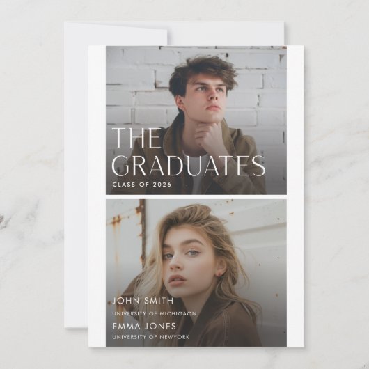 Modern Two Graduates Double Graduation 案内状 (正面)