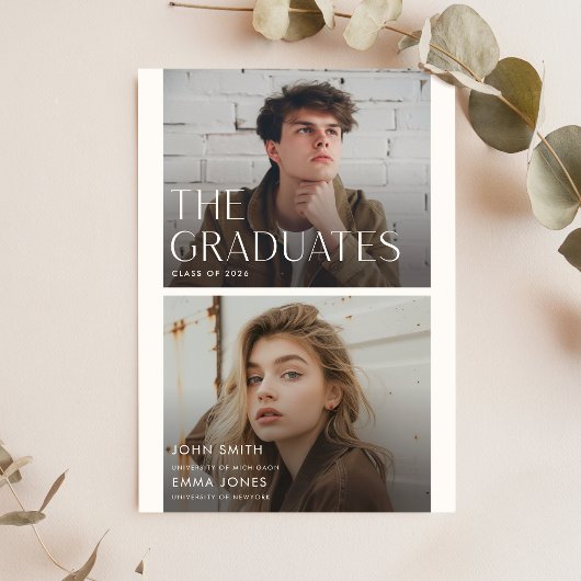 Modern Two Graduates Double Joint Graduation Party 招待状