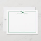 Modern Two Initials Light Green Border Stationery ノートカード (正面)
