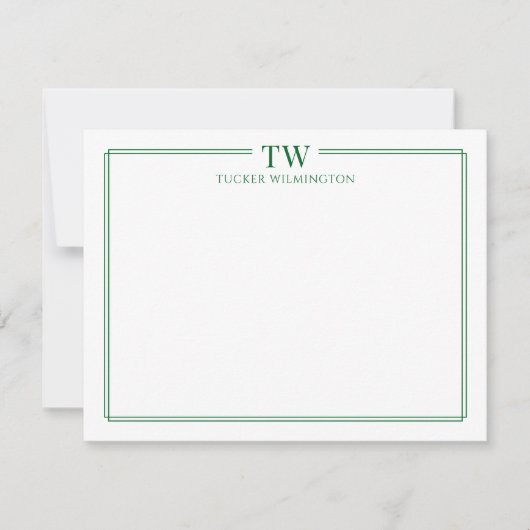 Modern Two Initials Light Green Border Stationery ノートカード (正面)