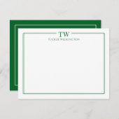 Modern Two Initials Light Green Border Stationery ノートカード (正面/裏面)