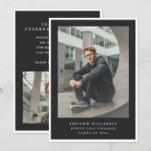 Modern Two Photo Black and White Graduation Party 招待状 (正面/裏面)