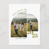 Modern Two Photo Family Christmas Holiday Postcard シーズンポストカード (正面)