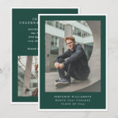 Modern Two Photo Green and White Graduation Party 招待状 (正面/裏面)