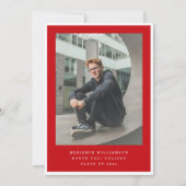 Modern Two Photo Red and White Graduation Party 招待状 (正面)