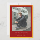 Modern Two Photo Red and Yellow Graduation Party 招待状 (正面)