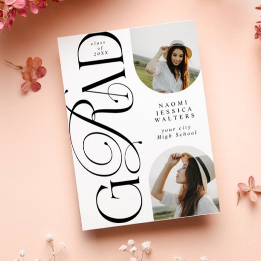 Modern Typography 2 Arch Photo Elegant Graduation 招待状