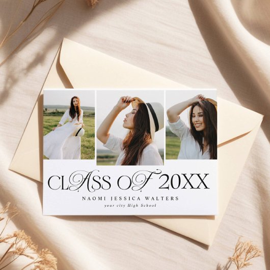 Modern Typography 3 Photos Class of Graduation 招待状