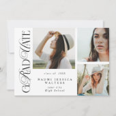 Modern Typography 3 Photos Elegant Graduation 招待状 (正面)