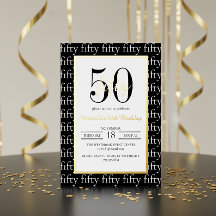 Modern Typography 50th Birthday Party Black Gold 