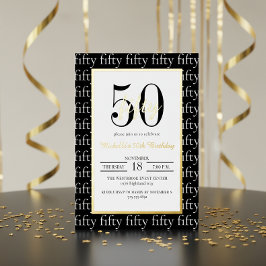 Modern Typography 50th Birthday Party Black Gold  箔招待状