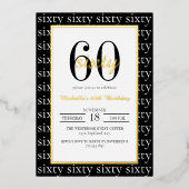 Modern Typography 60th Birthday Party Black Gold 箔招待状 (正面)