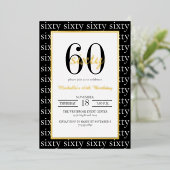 Modern Typography 60th Birthday Party Black Gold 箔招待状 (立ち正面)