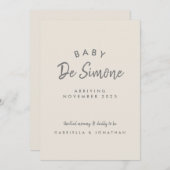 Modern Typography Beige Pregnancy 案内状 (正面/裏面)