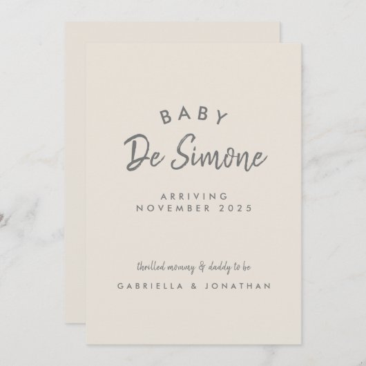 Modern Typography Beige Pregnancy 案内状 (正面/裏面)