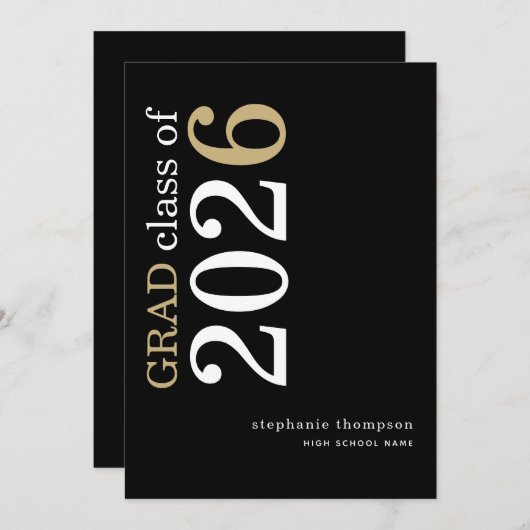 Modern Typography Black 2026 Graduation  案内状 (正面/裏面)