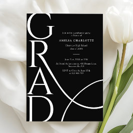 Modern Typography Black and White 2026 Grad Party 招待状