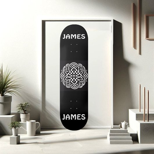 Modern Typography Black and White Celtic Art Funky スケートボード