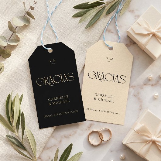 Modern Typography Black Cream Wedding Thank You  ギフトタグ