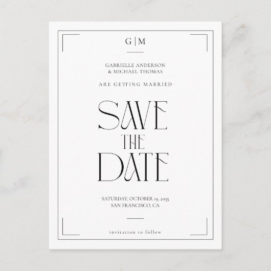 Modern Typography Black White Save The Date ポストカード (正面)