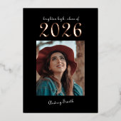 Modern Typography Bold 2026 Photo Graduation  箔招待状 (正面)