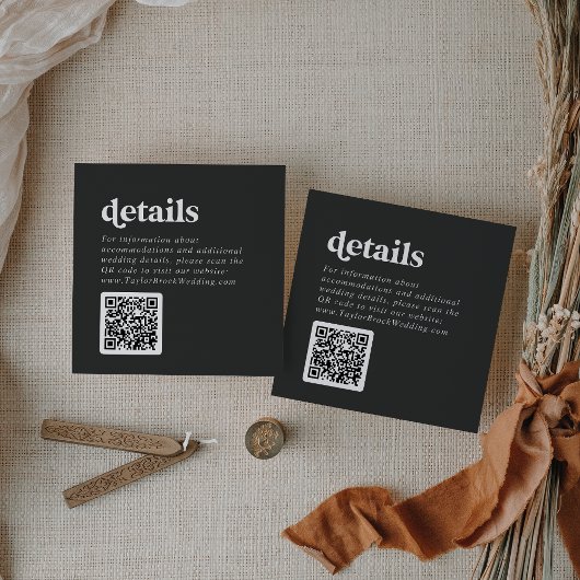 Modern Typography Charcoal QR Code Wedding Details エンクロージャーカード